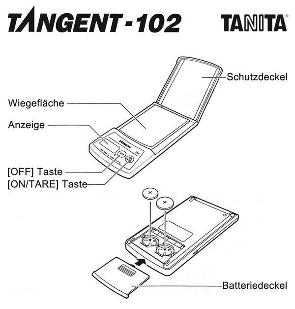 TANITA Tangent-102 Taschenwaage Produktzeichnung